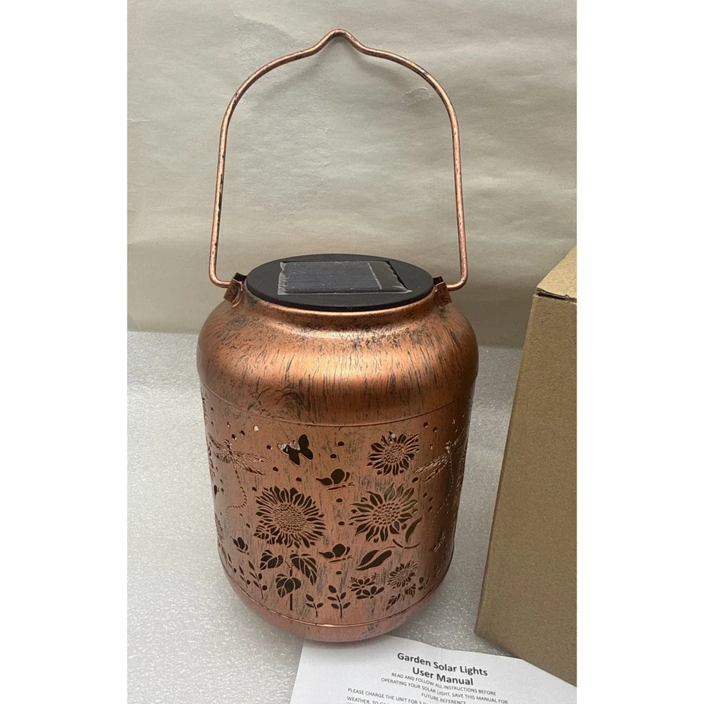 Solar Lanterns Outdoor Hanging Lantern Lights, Dragonfly Hollowed-Out Metal Deco